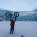 Biking across lake portage to portage glacier near Anchorage