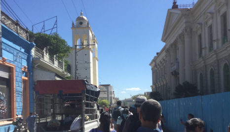 The group walking through the streets of San Salvador