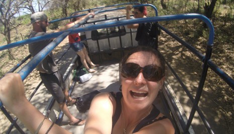 Riding in the back of a truck