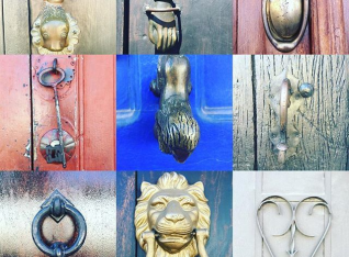 A collection of door knockers and handles from Antigua