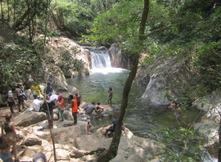 Waterfalls and swimmers